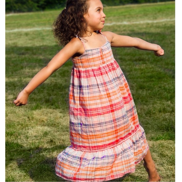 GapKids Spring Plaid Thin Criss Cross Strap Ruffle Maxi Sundress Size Medium - Picture 1 of 7